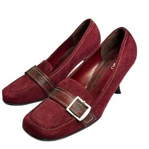 CATO Burgundy suede buckle accent shoes